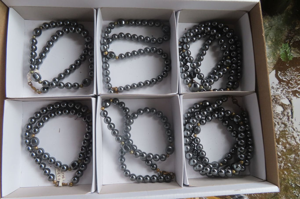 Polished Hematite & Gold Beaded Necklace - Sold Per Item - From Southern Africa - Toprock Gemstones and Minerals 