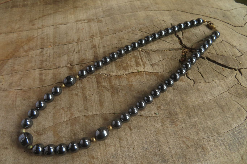 Polished Hematite & Gold Beaded Necklace - Sold Per Item - From Southern Africa - Toprock Gemstones and Minerals 
