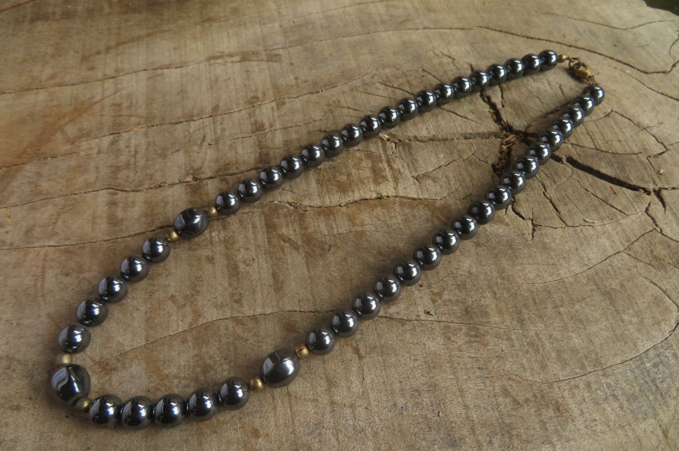 Polished Hematite & Gold Beaded Necklace - Sold Per Item - From Southern Africa - Toprock Gemstones and Minerals 