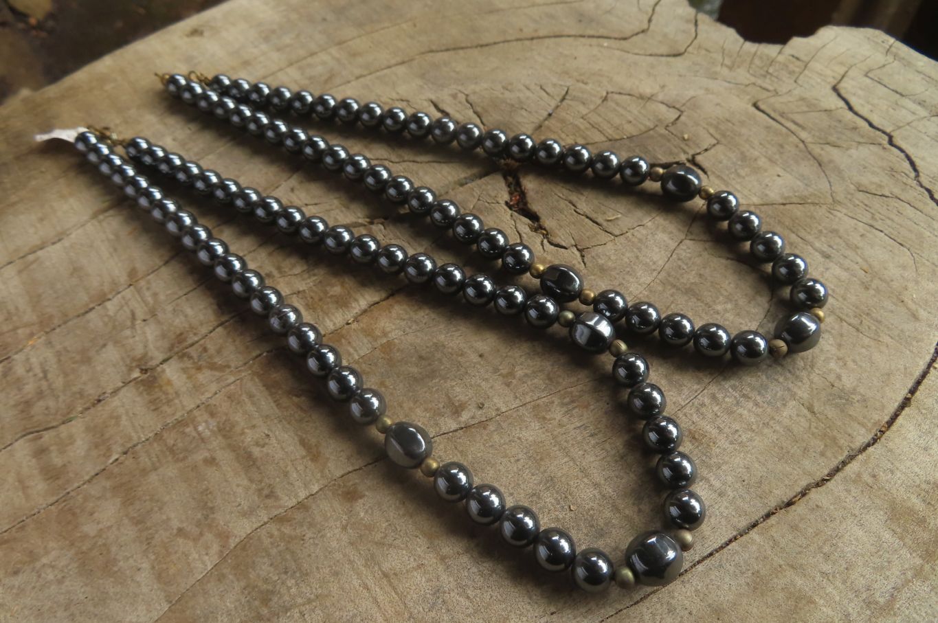 Polished Hematite & Gold Beaded Necklace - Sold Per Item - From Southern Africa - Toprock Gemstones and Minerals 