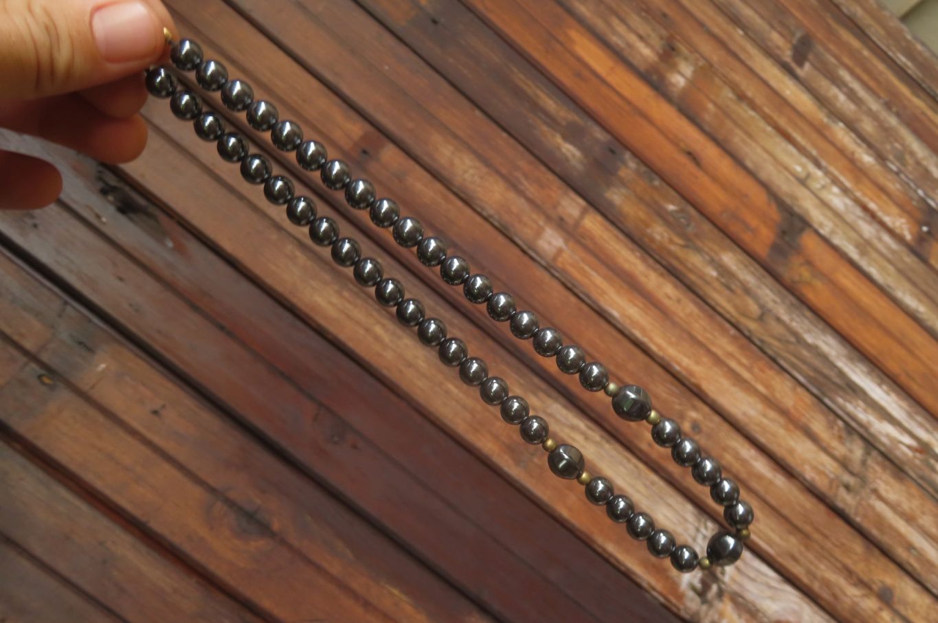 Polished Hematite & Gold Beaded Necklace - Sold Per Item - From Southern Africa - Toprock Gemstones and Minerals 