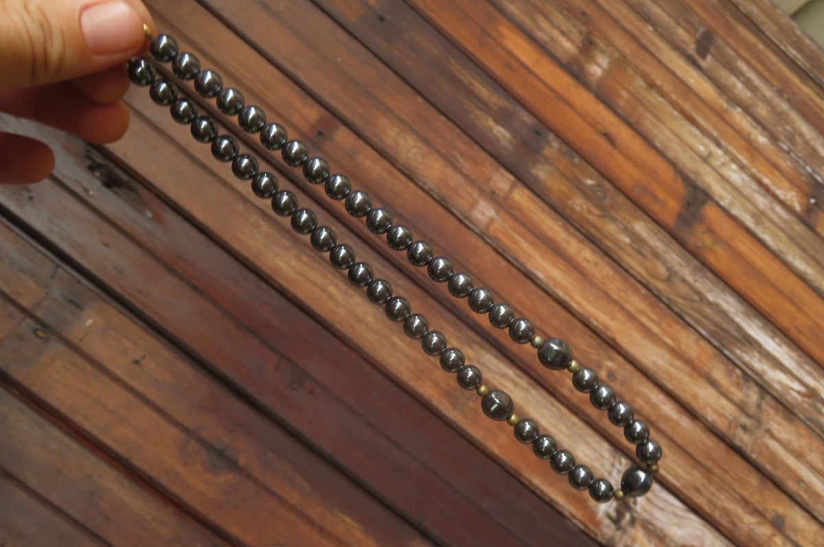 Polished Hematite & Gold Beaded Necklace - Sold Per Item - From Southern Africa - Toprock Gemstones and Minerals 