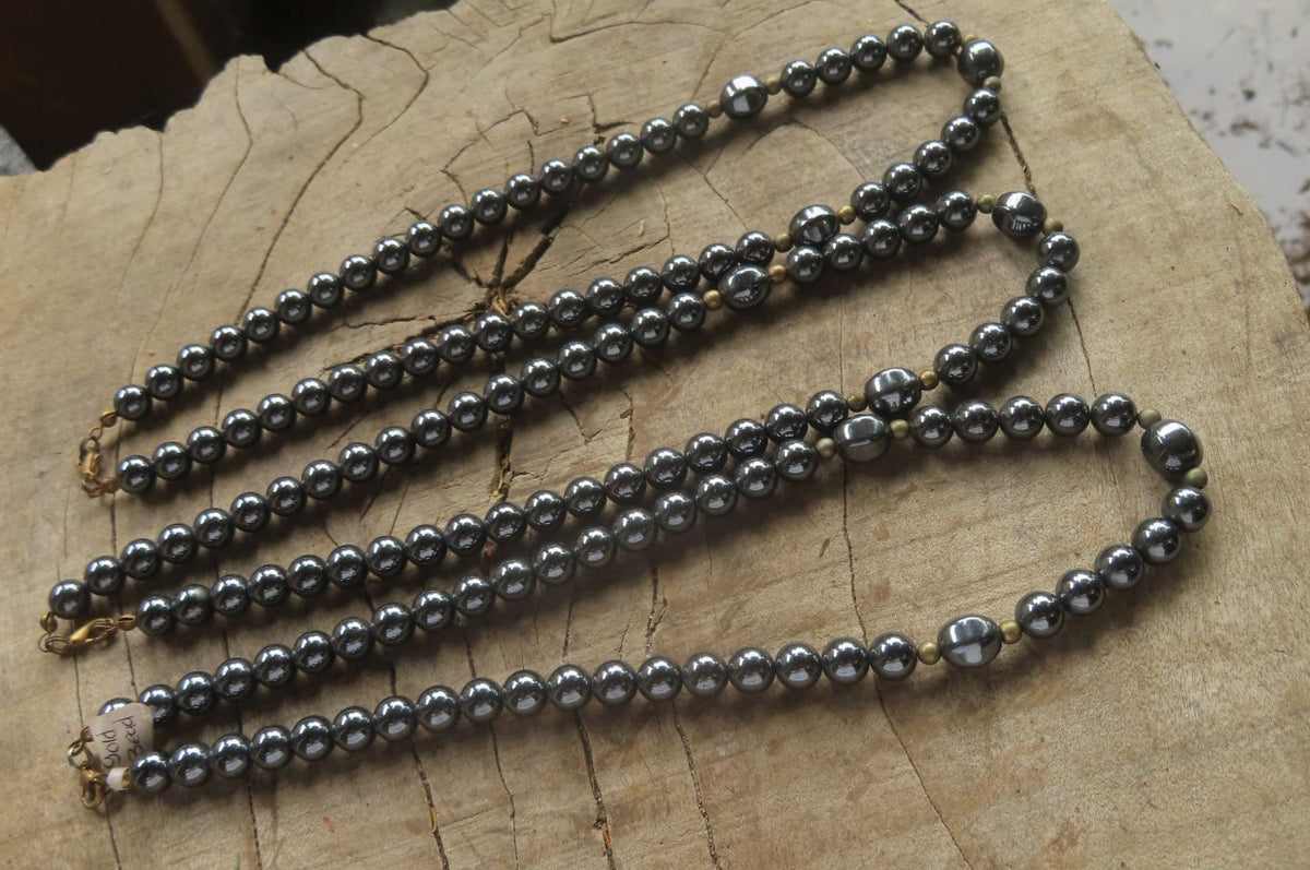 Polished Hematite & Gold Beaded Necklace - Sold Per Item - From Southern Africa - Toprock Gemstones and Minerals 