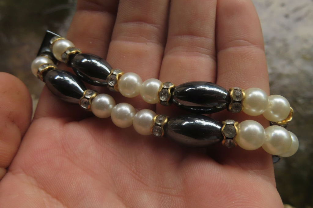 Polished Silver Hematite and Freshwater Pearl Beaded Necklace - Sold Per Item - From China - Toprock Gemstones and Minerals 