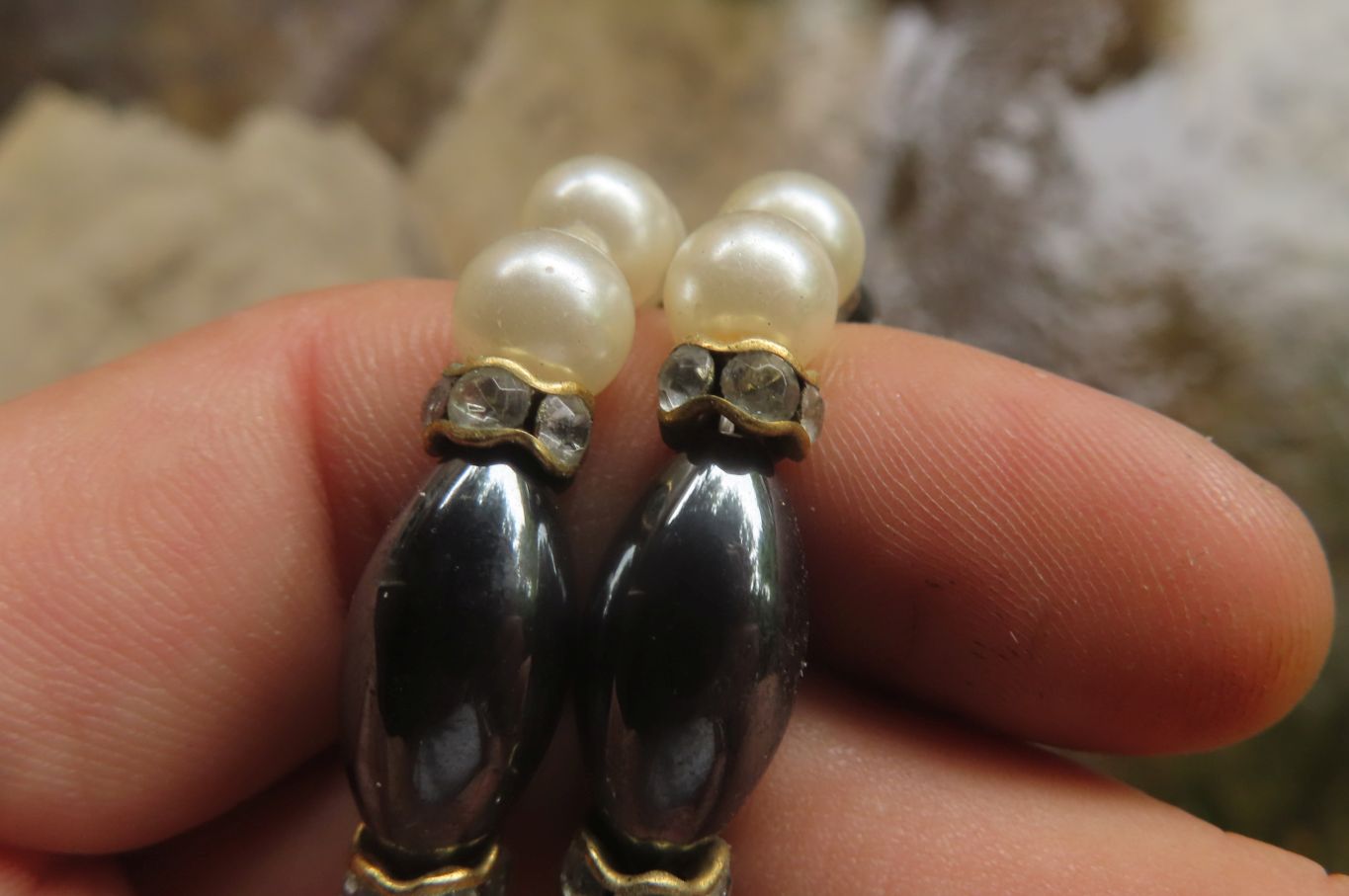 Polished Silver Hematite and Freshwater Pearl Beaded Necklace - Sold Per Item - From China - Toprock Gemstones and Minerals 