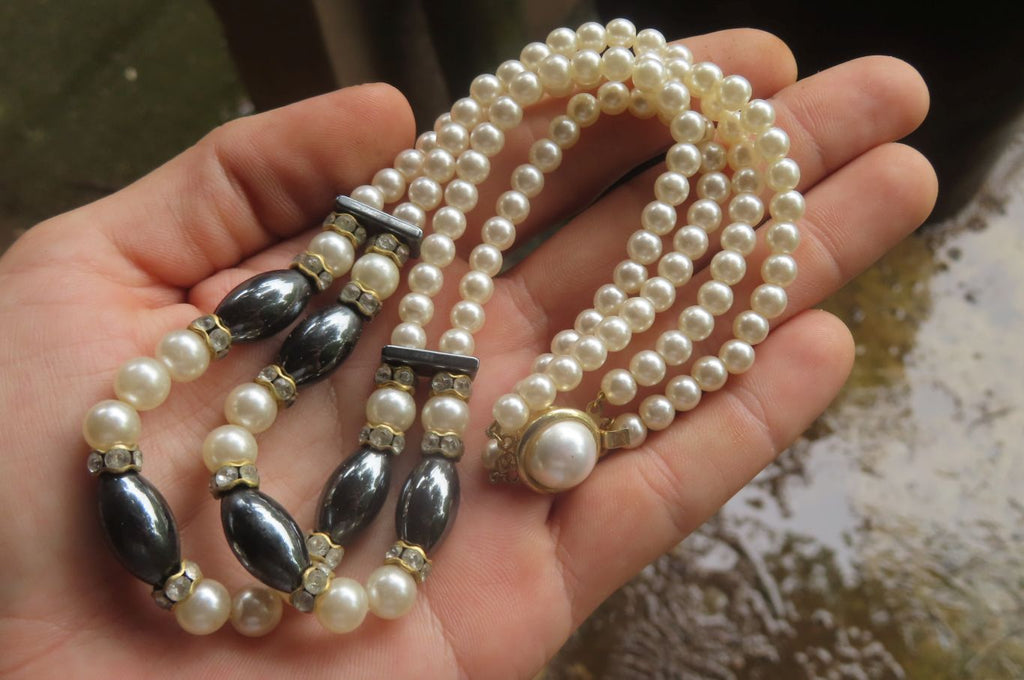 Polished Silver Hematite and Freshwater Pearl Beaded Necklace - Sold Per Item - From China - Toprock Gemstones and Minerals 