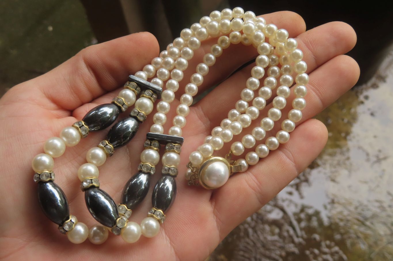 Polished Silver Hematite and Freshwater Pearl Beaded Necklace - Sold Per Item - From China - Toprock Gemstones and Minerals 
