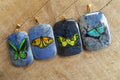Polished Dumortierite Rectangular Pendants with Hand Painted Butterfly - sold per item - From Mozambique - Toprock Gemstones and Minerals 