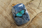 Polished Dumortierite Rectangular Pendants with Hand Painted Butterfly - sold per item - From Mozambique - Toprock Gemstones and Minerals 