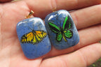 Polished Dumortierite Rectangular Pendants with Hand Painted Butterfly - sold per item - From Mozambique - Toprock Gemstones and Minerals 