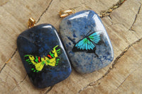 Polished Dumortierite Square Pendants with Hand Painted Butterfly - sold per item - From Mozambique