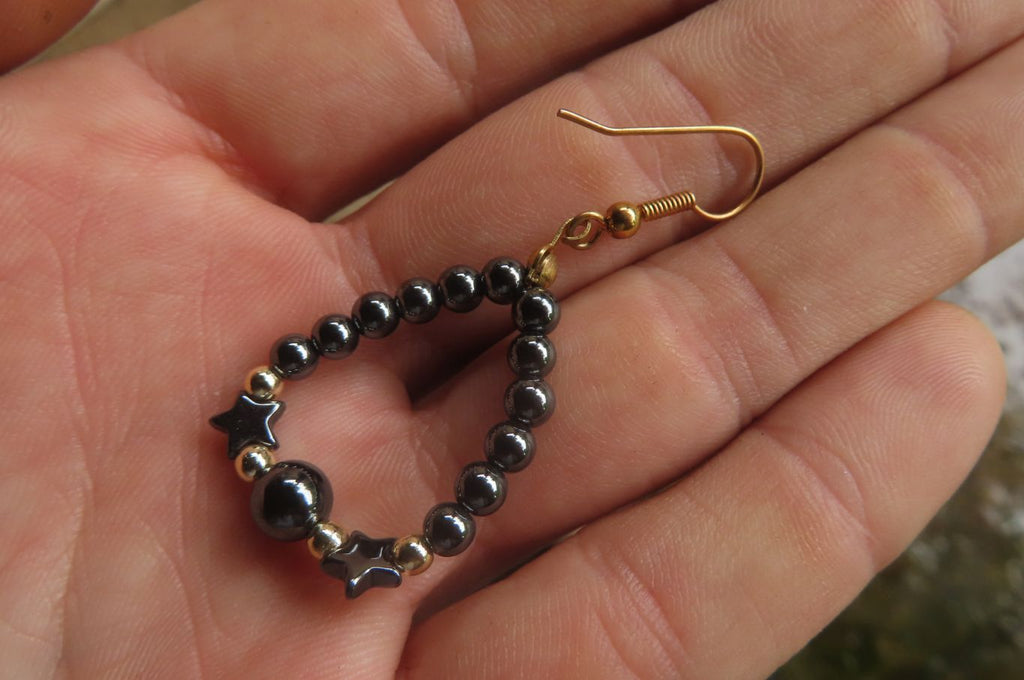 Polished Pair of Hematite Star Bead Loop Earrings - sold per Pair - From Southern Africa - Toprock Gemstones and Minerals 