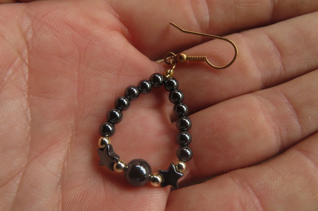 Polished Pair of Hematite Star Bead Loop Earrings - sold per Pair - From Southern Africa - Toprock Gemstones and Minerals 