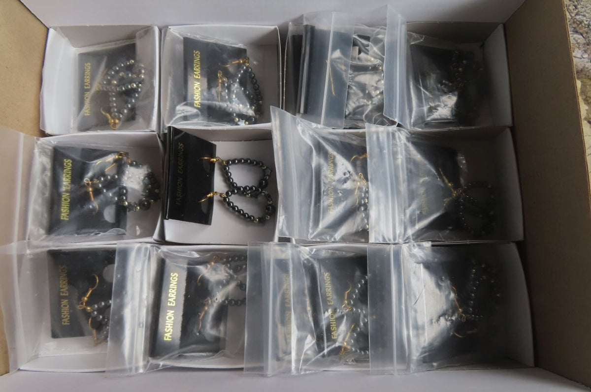 Polished Pair of Hematite Star Bead Loop Earrings - sold per Pair - From Southern Africa - Toprock Gemstones and Minerals 