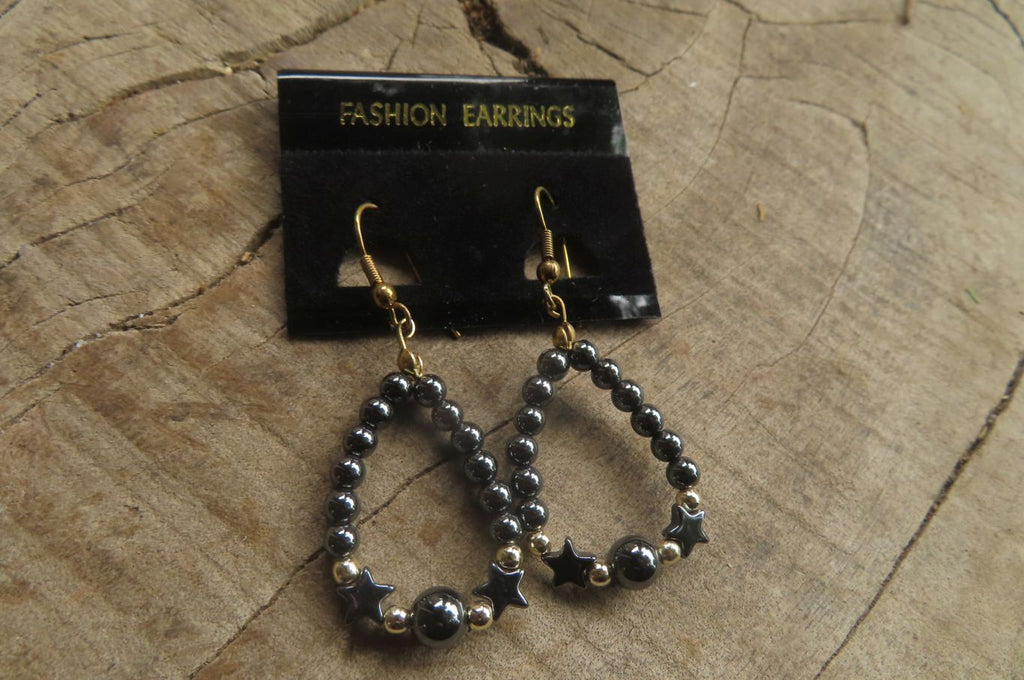 Polished Pair of Hematite Star Bead Loop Earrings - sold per Pair - From Southern Africa - Toprock Gemstones and Minerals 