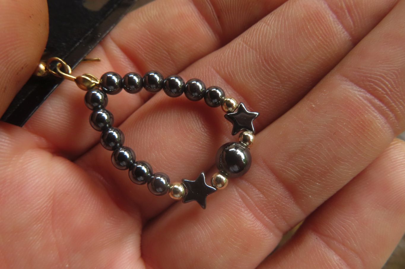 Polished Pair of Hematite Star Bead Loop Earrings - sold per Pair - From Southern Africa - Toprock Gemstones and Minerals 