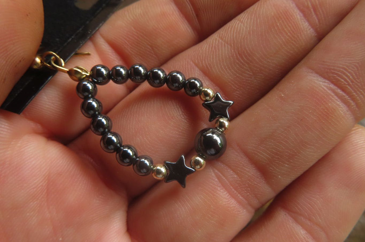 Polished Pair of Hematite Star Bead Loop Earrings - sold per Pair - From Southern Africa - Toprock Gemstones and Minerals 