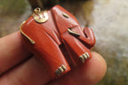 Polished Red Jasper Elephant Pendant with Gold Bail and Trim - Sold Per Item - From South Africa - Toprock Gemstones and Minerals 