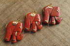 Polished Red Jasper Elephant Pendant with Gold Bail and Trim - Sold Per Item - From South Africa - Toprock Gemstones and Minerals 