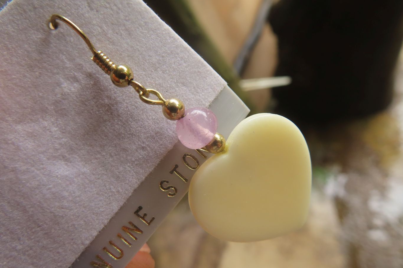 Polished Alabaster Heart and Rose Quartz Bead Earrings - Sold Per Set - From South Africa - Toprock Gemstones and Minerals 