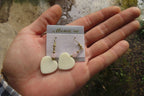 Polished Alabaster Heart and Rose Quartz Bead Earrings - Sold Per Set - From South Africa - Toprock Gemstones and Minerals 