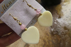 Polished Alabaster Heart and Rose Quartz Bead Earrings - Sold Per Set - From South Africa - Toprock Gemstones and Minerals 