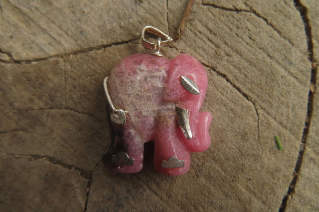 Polished Rhodonite Pink Elephant Pendant with Gold Bail and Trim - Sold Per Item - From Madagascar - Toprock Gemstones and Minerals 