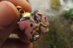 Polished Rhodonite Pink Elephant Pendant with Gold Bail and Trim - Sold Per Item - From Madagascar - Toprock Gemstones and Minerals 