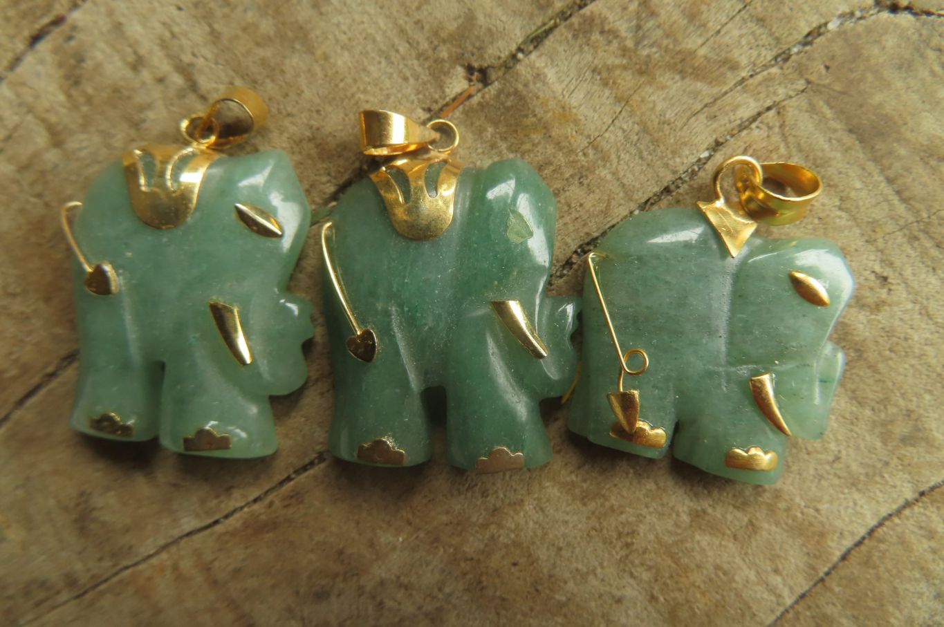Polished Aventurine Elephant Pendant with Gold Bail and Trim - Sold Per Item - From Zimbabwe - Toprock Gemstones and Minerals 