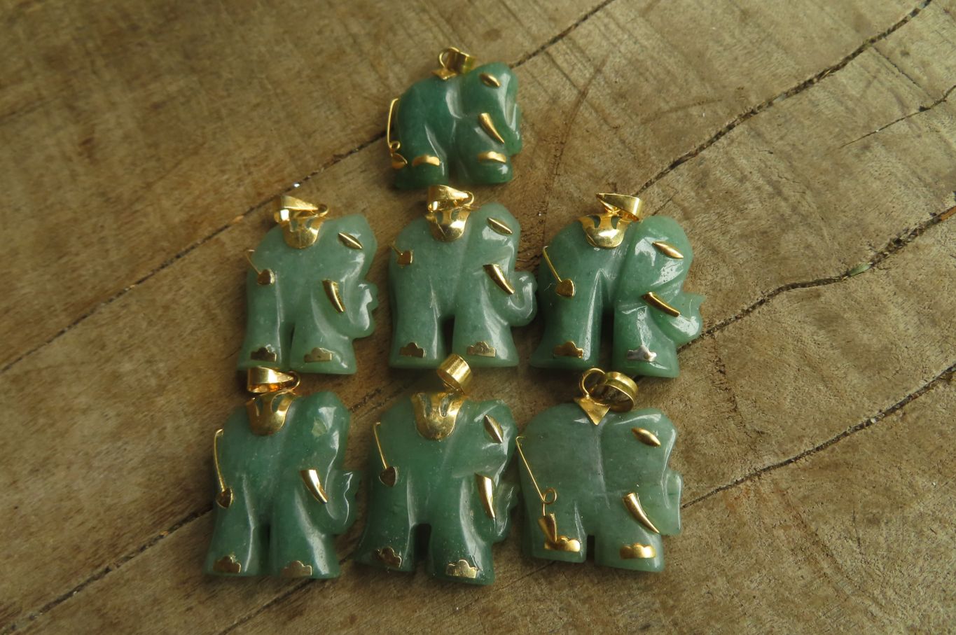 Polished Aventurine Elephant Pendant with Gold Bail and Trim - Sold Per Item - From Zimbabwe - Toprock Gemstones and Minerals 
