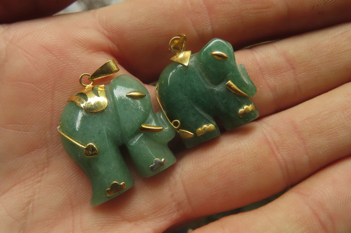 Polished Aventurine Elephant Pendant with Gold Bail and Trim - Sold Per Item - From Zimbabwe - Toprock Gemstones and Minerals 