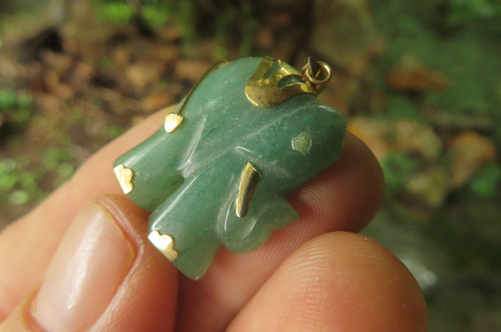 Polished Aventurine Elephant Pendant with Gold Bail and Trim - Sold Per Item - From Zimbabwe - Toprock Gemstones and Minerals 