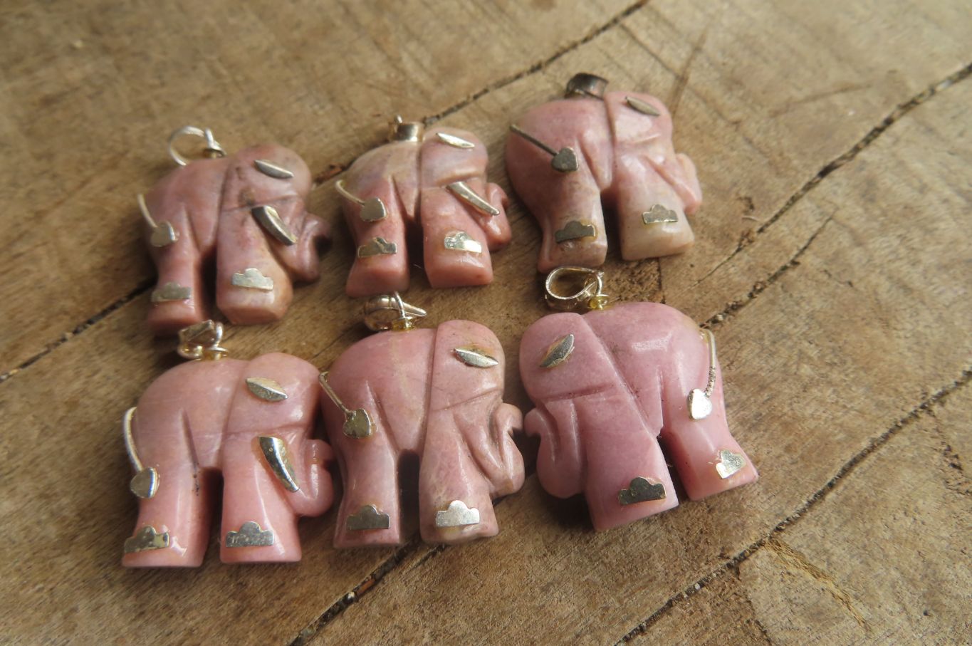 Polished Rhodonite Pink Elephant Pendant with Gold Bail and Trim - Sold Per Item - From Madagascar - Toprock Gemstones and Minerals 