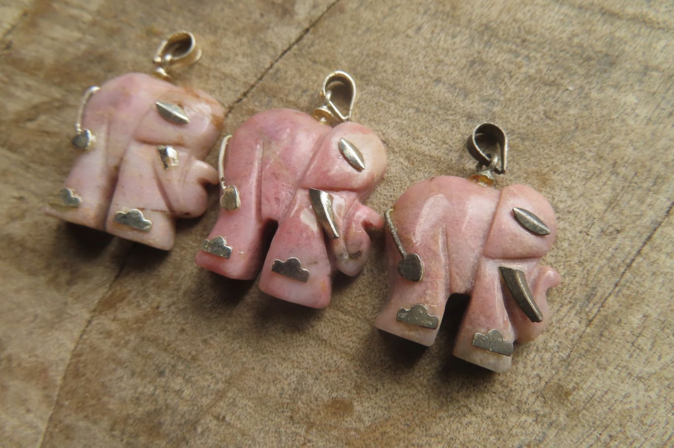 Polished Rhodonite Pink Elephant Pendant with Gold Bail and Trim - Sold Per Item - From Madagascar - Toprock Gemstones and Minerals 