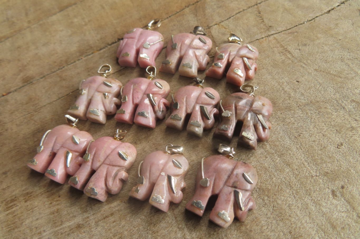 Polished Rhodonite Pink Elephant Pendant with Gold Bail and Trim - Sold Per Item - From Madagascar - Toprock Gemstones and Minerals 