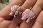 Polished Rhodonite Pink Elephant Pendant with Gold Bail and Trim - Sold Per Item - From Madagascar - Toprock Gemstones and Minerals 