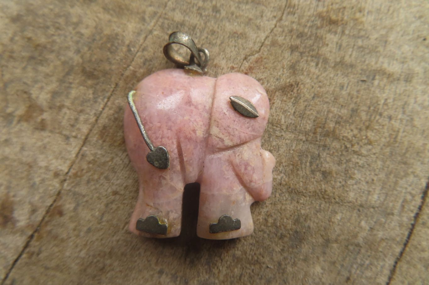 Polished Rhodonite Pink Elephant Pendant with Gold Bail and Trim - Sold Per Item - From Madagascar - Toprock Gemstones and Minerals 