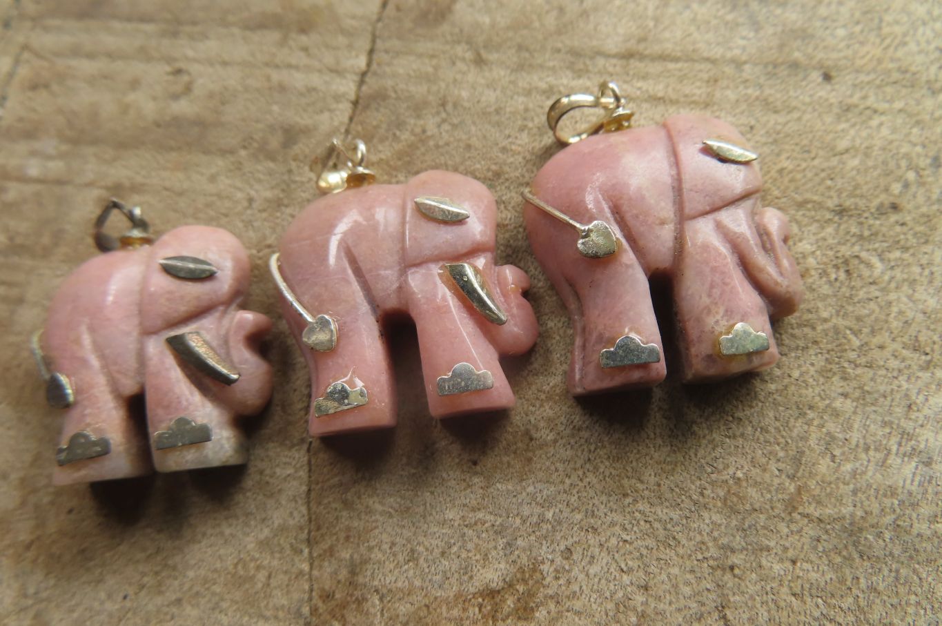 Polished Rhodonite Pink Elephant Pendant with Gold Bail and Trim - Sold Per Item - From Madagascar - Toprock Gemstones and Minerals 