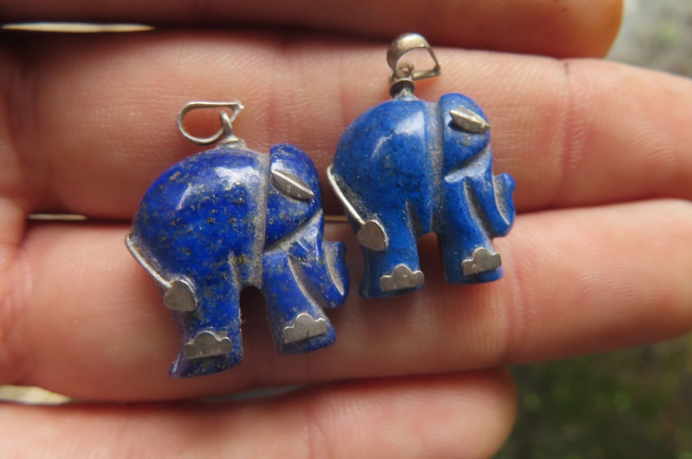 Polished Lapis Lazuli Elephant Pendant with Silver Bail and Trim - Sold Per Item - From Afghanistan - Toprock Gemstones and Minerals 