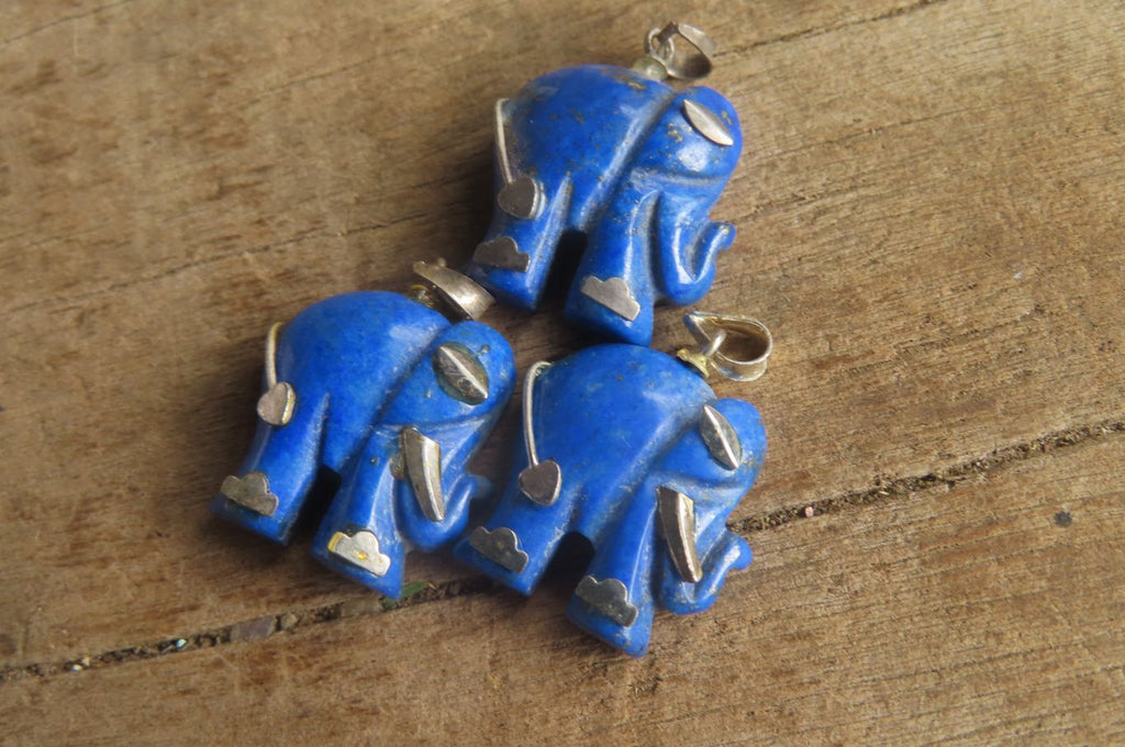 Polished Lapis Lazuli Elephant Pendant with Silver Bail and Trim - Sold Per Item - From Afghanistan - Toprock Gemstones and Minerals 