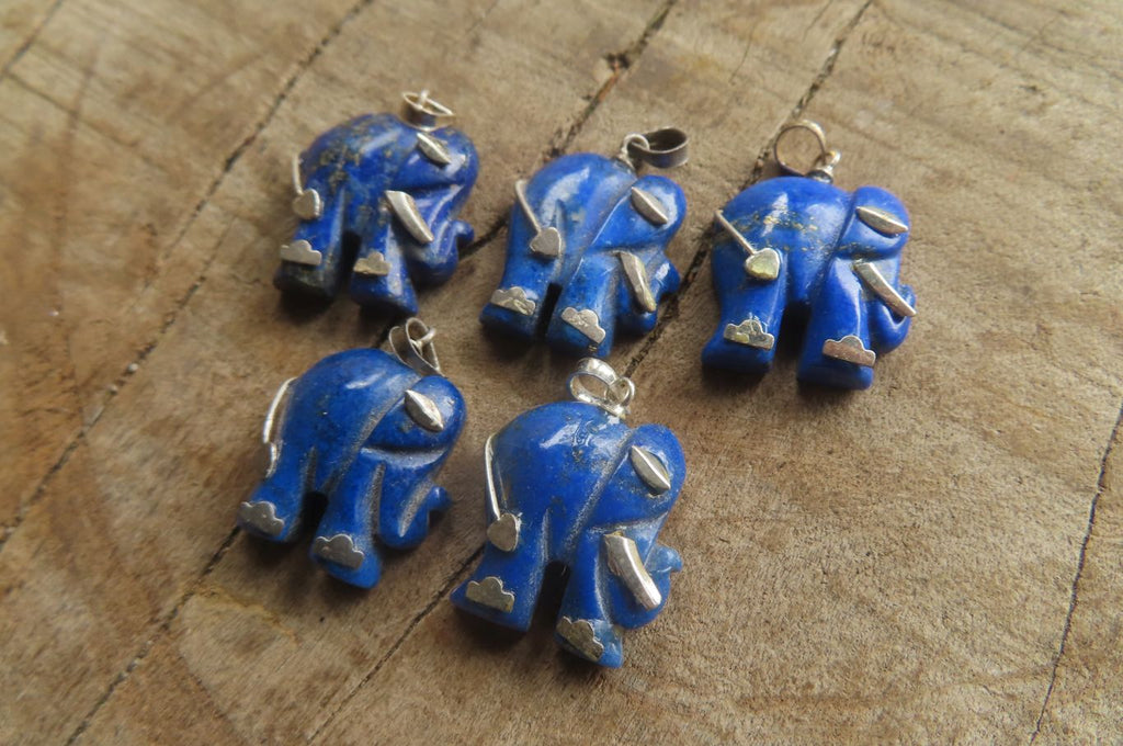 Polished Lapis Lazuli Elephant Pendant with Silver Bail and Trim - Sold Per Item - From Afghanistan - Toprock Gemstones and Minerals 