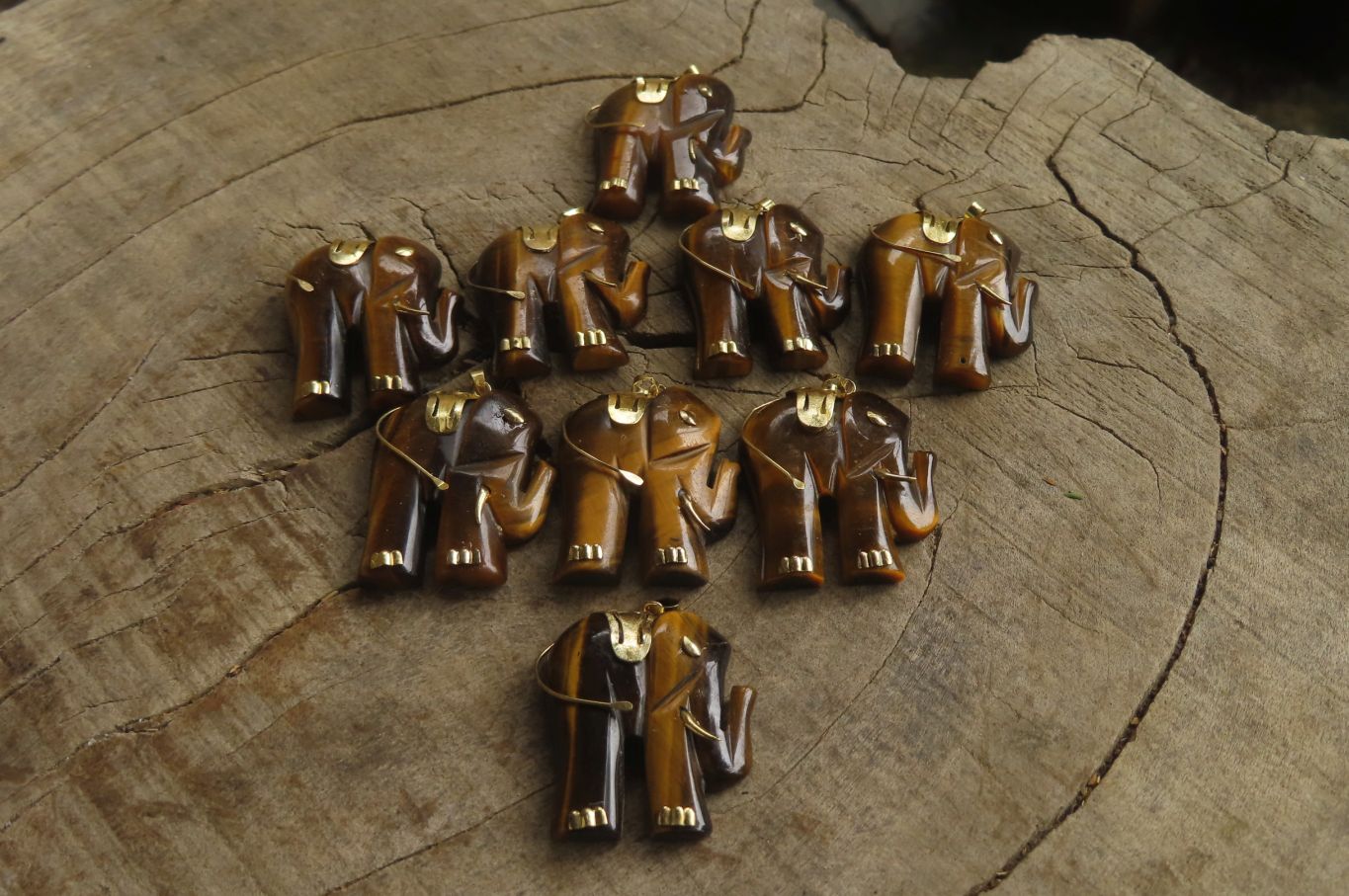 Polished Golden Tigers Eye Elephant Pendant with Gold Bail and Trim - Sold Per Item - From China - Toprock Gemstones and Minerals 