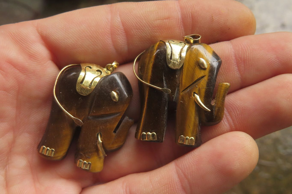 Polished Golden Tigers Eye Elephant Pendant with Gold Bail and Trim - Sold Per Item - From China - Toprock Gemstones and Minerals 