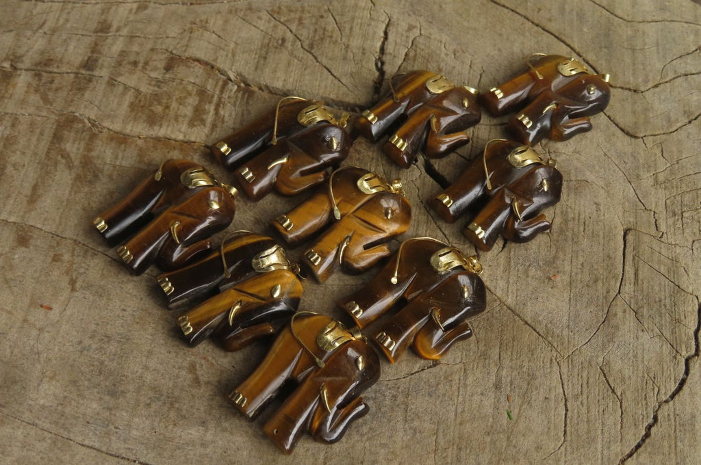 Polished Golden Tigers Eye Elephant Pendant with Gold Bail and Trim - Sold Per Item - From China - Toprock Gemstones and Minerals 