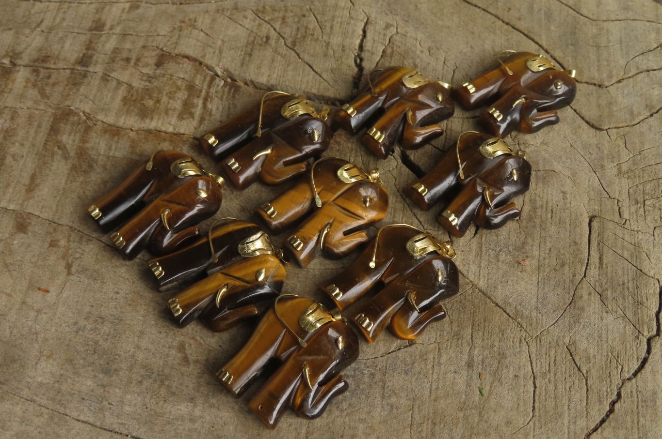 Polished Golden Tigers Eye Elephant Pendant with Gold Bail and Trim - Sold Per Item - From China - Toprock Gemstones and Minerals 