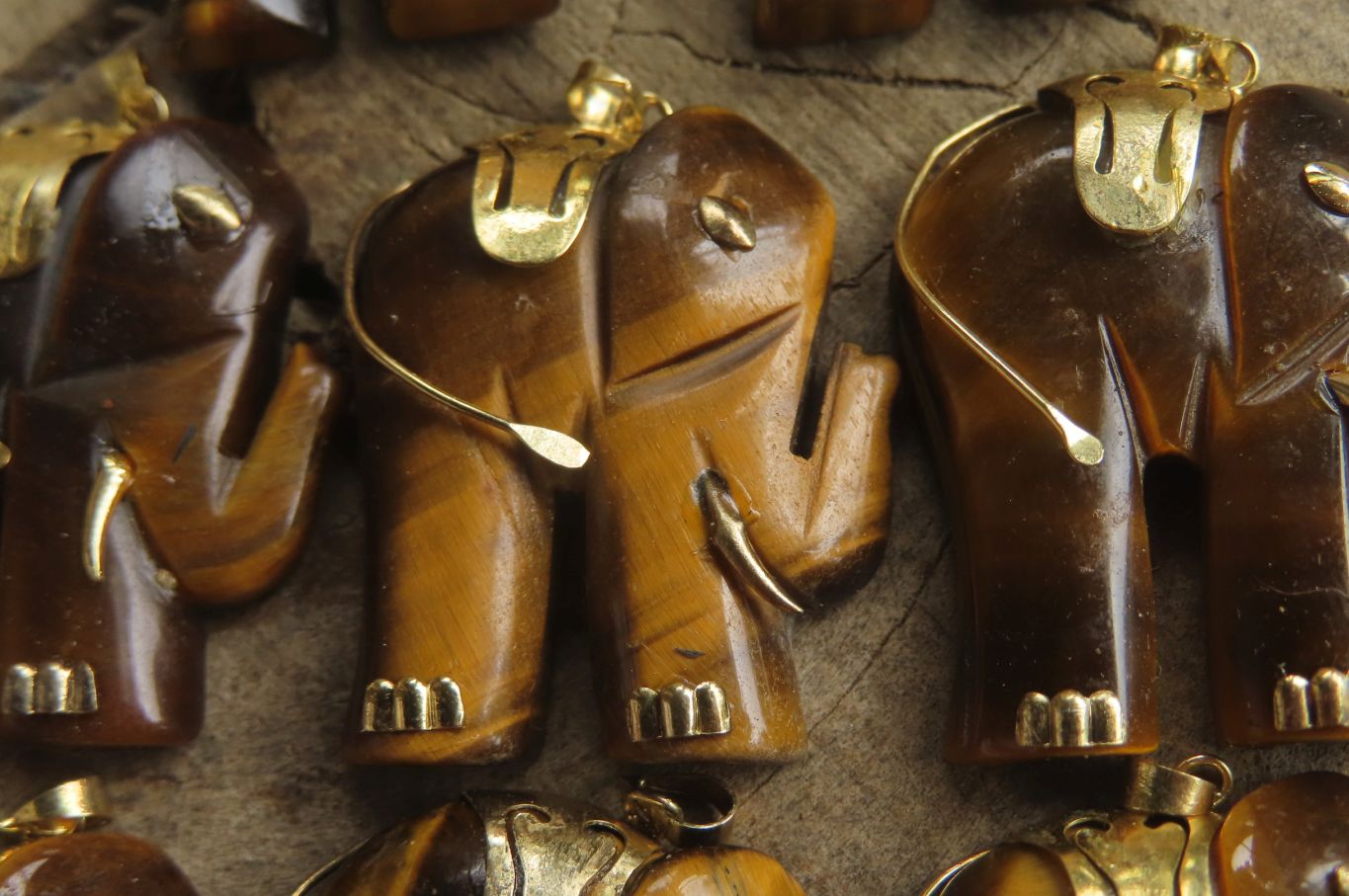 Polished Golden Tigers Eye Elephant Pendant with Gold Bail and Trim - Sold Per Item - From China - Toprock Gemstones and Minerals 