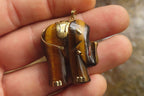 Polished Golden Tigers Eye Elephant Pendant with Gold Bail and Trim - Sold Per Item - From China - Toprock Gemstones and Minerals 