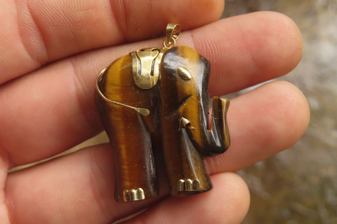 Polished Golden Tigers Eye Elephant Pendant with Gold Bail and Trim - Sold Per Item - From China - Toprock Gemstones and Minerals 