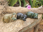 Hand Made Green Verdite Hippo Carvings x 3 From Zimbabwe - Toprock Gemstones and Minerals 