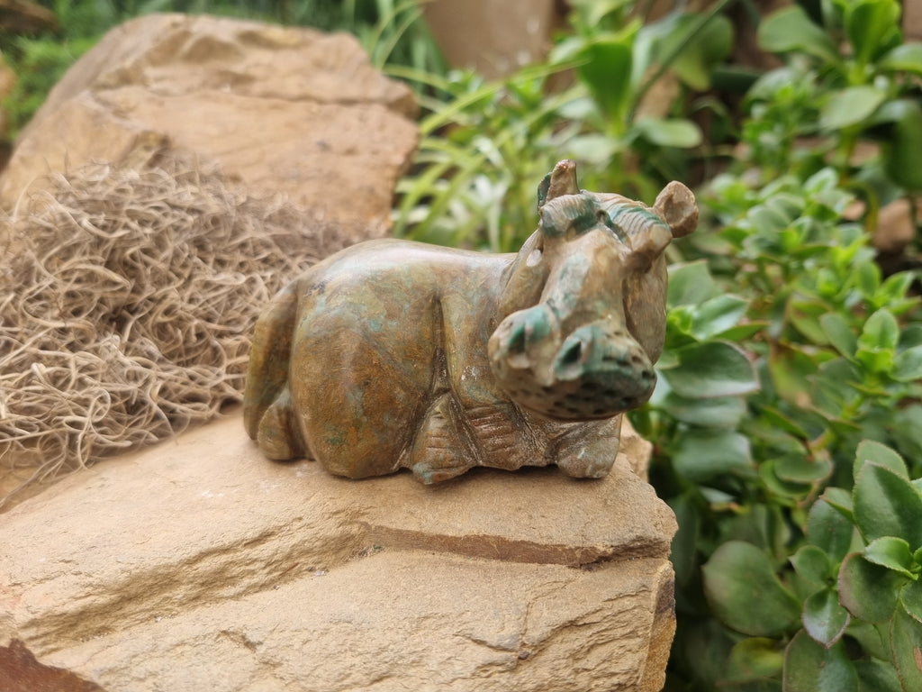Hand Made Green Verdite Hippo Carvings x 3 From Zimbabwe - Toprock Gemstones and Minerals 